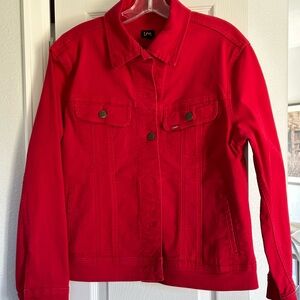 NWOT women's Lee red denim jacket - size large.